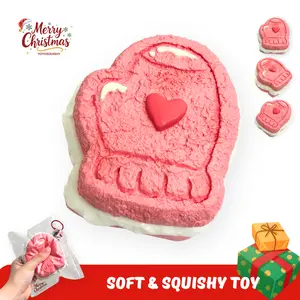 YOYOSQUISHY Christmas Pink Glove Cookies Taba Squishy Toy Soft Adorable Handmade Stress Relief Food Grade Silicone Soft Muddy Texture