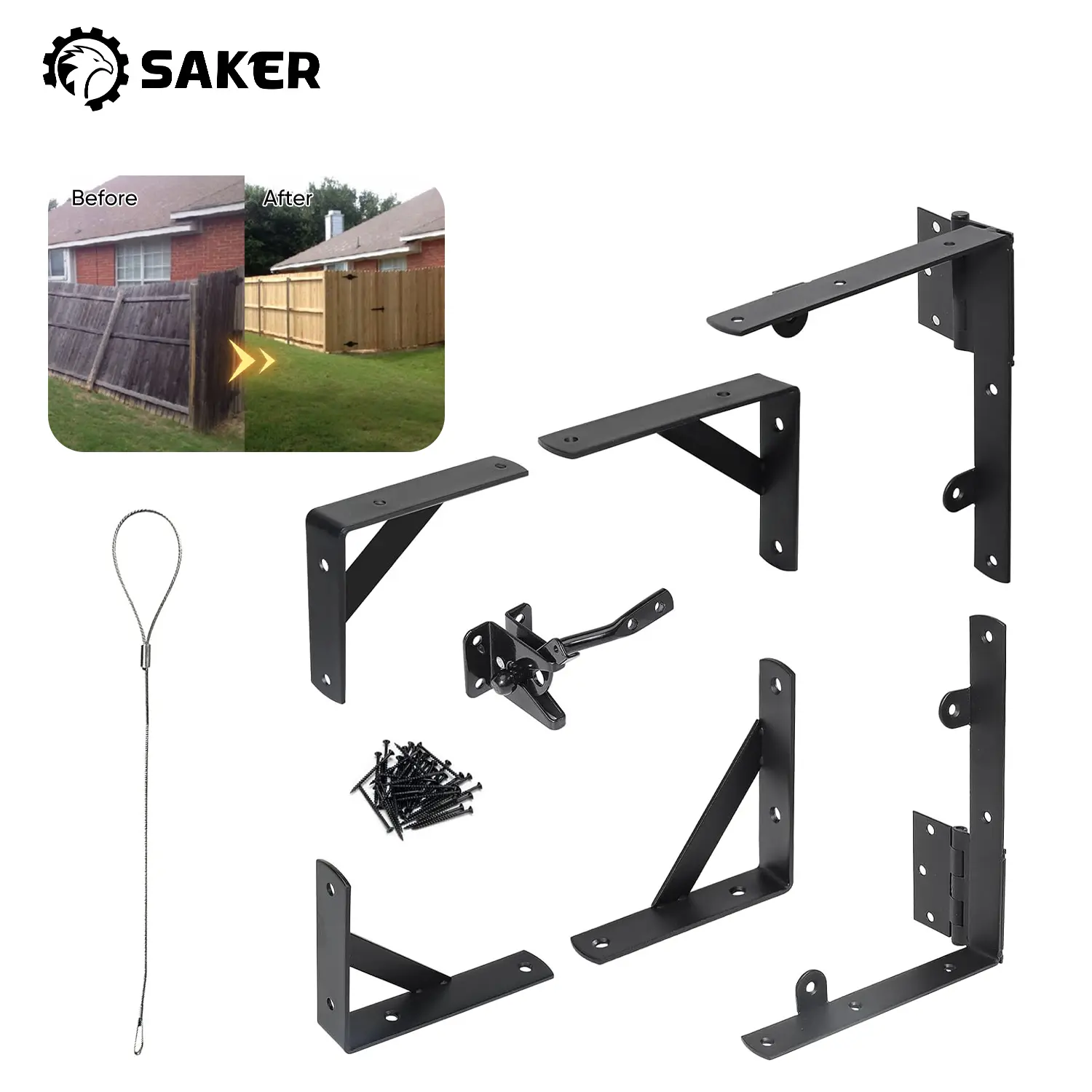 Gate Frame Fence Kit with Gate Latch, Gate Corner Brace Bracket Hardware for Wooden Fence Gate Garden Wooden Driveway Gates, Shed Doors, Corral（1 Sets）