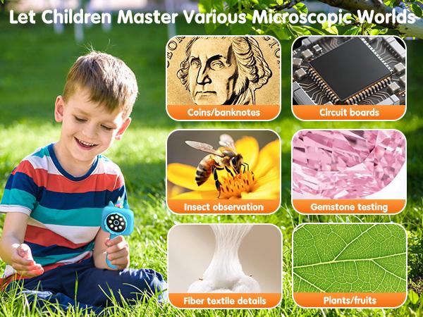 Kids Handheld Digital Microscope & Magnifying Glass, 2-in-1 Unicorn Pink Portable Science Toy for 3-12Y, 600X Zoom 200W HD IPS Screen, 8 Soft LED, Rechargeable 600mAh, Outdoor Nature Exploration & Observation Tool for Boys Girls, Educational Gift