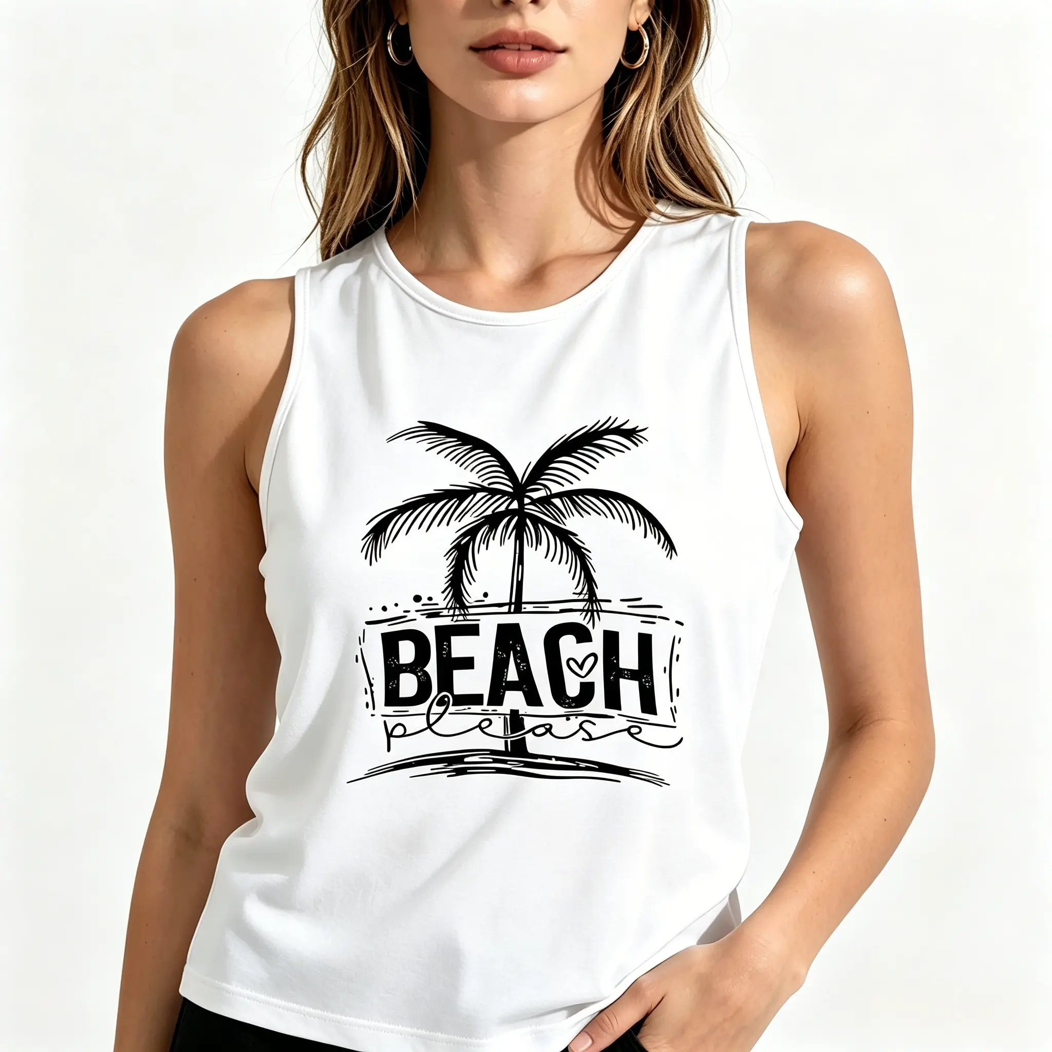 Beach Please Palm Tree Tank Top Summer Vacation Graphic Sleeveless Top women women's Casual