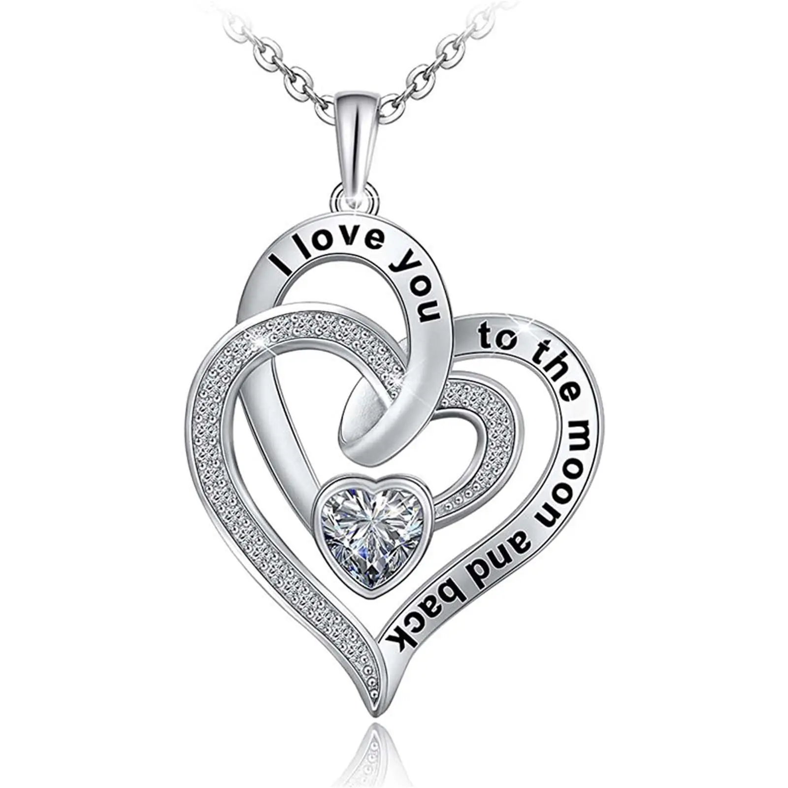 Women's Zircon Double Love Heart Letters Necklace, Exquisite Casual Party Accessory, Best Friend Birthday Anniversary Gift