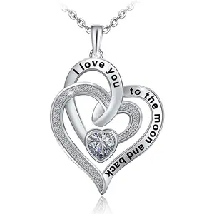 Zircon double love necklace for women, heart-to-heart letter pendant necklace, exquisite party jewelry, couple gift