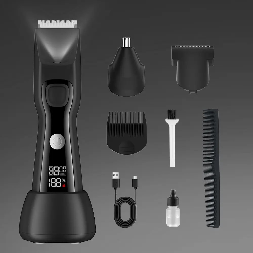 【Father’s Day Gift】Premium Electric Body Hair Trimmer  for men 3 in 1 Trimmer Recharge Dock for Men - Waterproof Wet & Dry Groomer, Rechargeable Cordless Clippers for Chest Back Arms - Gym Ready Travel Friendly Green Trimmer with Comfort Design