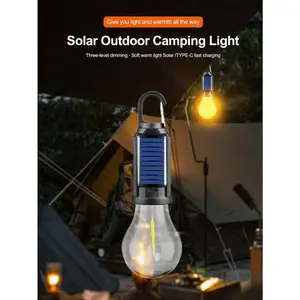 1PC Outdoor LED Light Solar Energy Rechargeable Bulbs High Brightness Emergency Light Hook Up Camping Fishing Portable Lantern Night Lamp, Solar Power Built In Battery Lights Outdoor Hiking