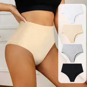 HOTCOM Women's Solid Color High Waist Brief, Breathable Comfortable Panty for Daily Wear, Women's Underwear for All Seasons, Breathable Soft Underwear