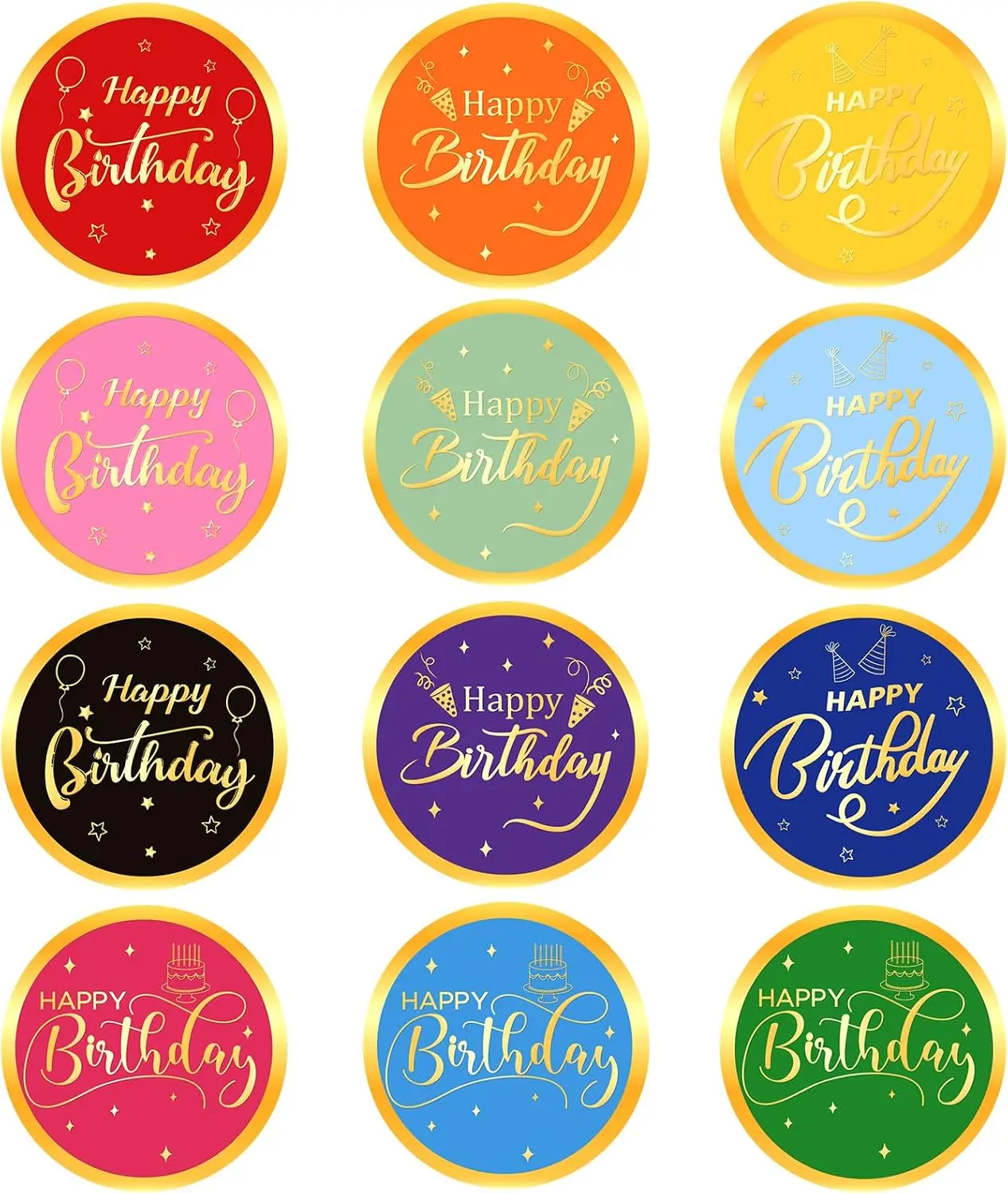 120-Piece Round Gold Foil Birthday Stickers, 2in Self-Adhesive Waterproof Paper Labels, for Gift Seals, Envelopes, Cake Decor (Office Stationery Supplies)