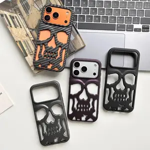 Retro Fashion Matte Hollow Out Skull Head Skeleton Shockproof Protective Phone Cover Case for iPhone 17 16 15 14 13 12 Pro Max