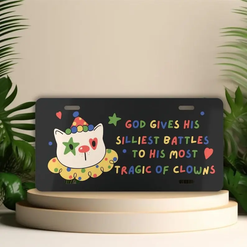 Clowncore Cat Front License Plate, Clown Kidcore Car Decor, Cute Car Accessories for Teens, Funny Meme Vanity Tag, Weirdcore Dopamine Decor