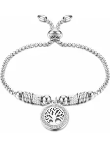 Tree of Life Bracelets for Women Stainless Steel Bracelet Charm Bead Pendant Bracelet Adjustable, Beaded Bracelets Silver Bracelets for Her, Heart Charm Bracelet