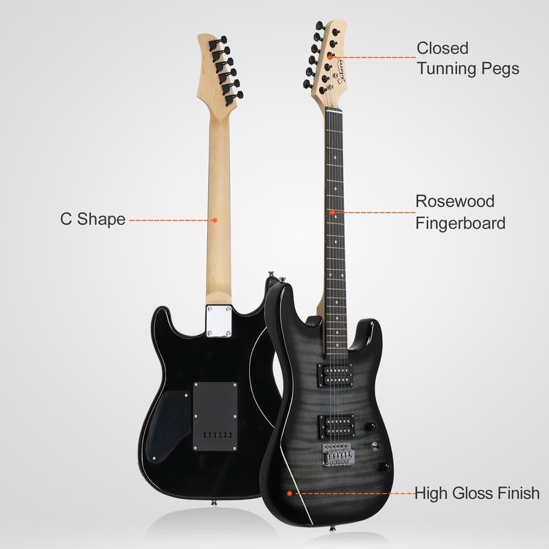 Electric Guitar Beginner Kit, Solid Body 39" Full Size Electric Guitar H-H Pick Up for Starter, with 20W Amp, Bag, Digital Tuner, Capo, Strap, String,Cable, Picks