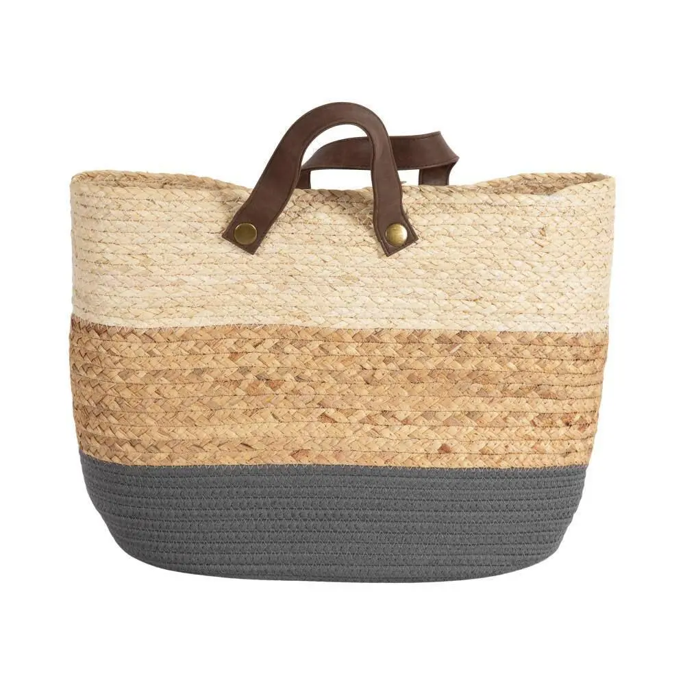 Seagrass Storage Basket - Decorative Woven Room Organiser, Lightweight 16x13 in Laundry Bin