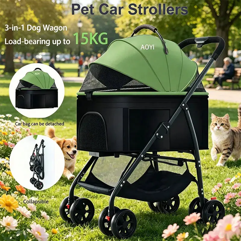 3-in-1 Foldable Pet Stroller for Small Dogs & Cats