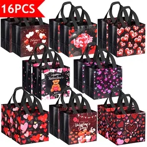8/16-Pcs Valentine's Day Gift Bags with Handles Bulk, 8"x8"x5.9" Reusable Non-Woven Tote Bags - Party Favors, Gift Exchange, Wedding, Anniversary Favor Packaging