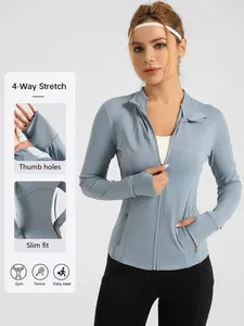 Women's Spring Solid Zip-up Pocket SportsJacket, Yoga Jacket, Long Sleeve Stand Collar SportsOuterwear, Fall Bbl Jackets, Zip Up WorkoutJacket, Define Jacket, Workout Tops, Pickleball Tennis Clothes, Gym Athletic Clothes Women, Active Wear