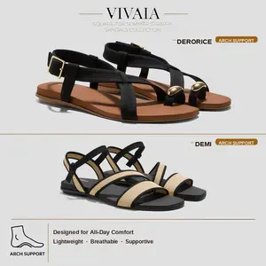 VIVAIA Enhanced Arch Support Miami Square-Toe Summer Strappy Sandals, Adjustable Straps Beach Sandals, Open toe sandals, Summer Sandals, Comfortable Sandals, Travel Shoes, Suitable for Vacations, Beach, Summer party  (DEMI & DERORICE) Casual