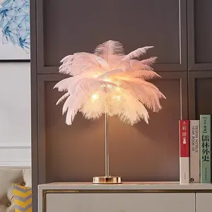 Pink Feather Lamp Furry Table Lamp Modern Princess Feather Desk Lamp Fluffy Bedside Nightstand Light for Bedroom Wedding Atmosphere Girl Gift Living Room Retaurant Entryway