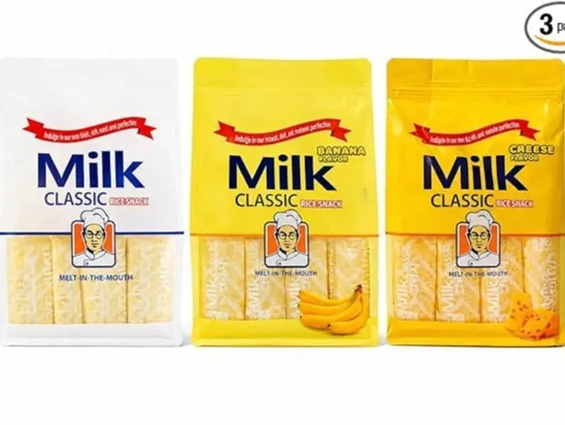 2026 Variety Pack – 3 Flavors (Milk, Banana & Cheese), Non-Fried Crispy Korean Rice Snack, Individually Wrapped Kids School Snack, Melt-in-the-Mouth Rice Crackers