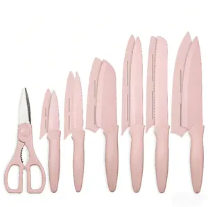 13‑Piece Pink Kitchen Knife Set with Blade Covers | Non‑Stick & Rust‑Resistant Stainless Steel Knives with Kitchen Scissors | Dishwasher Safe Cooking Essentials for Home Chefs & Beginners | Stylish Cutlery Set for Apartment Kitchens & Housewarming Gifts