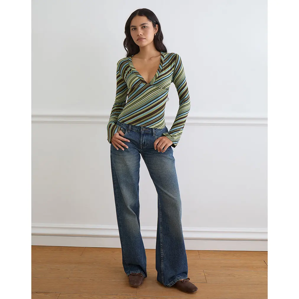 Emesy Long Sleeve Top in Mixed Stripe Green