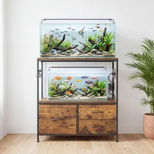 Heavy Duty Metal Aquarium Stand with Cabinet for 20-29 Gallon Tanks – Double Layer Shelf  Home & Office Furniture
