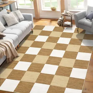 Checkered Collection - Washable Foldable Low Pile Area Rug in Blue - Non-Slip Indoor Carpet for Living Room, Office, Dining Room, Bedroom, and Classroom