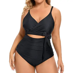 Daci Women Plus Size One Piece Swimsuits High Waisted Tummy Control Bathing Suits Cutout Lace up Swimwear