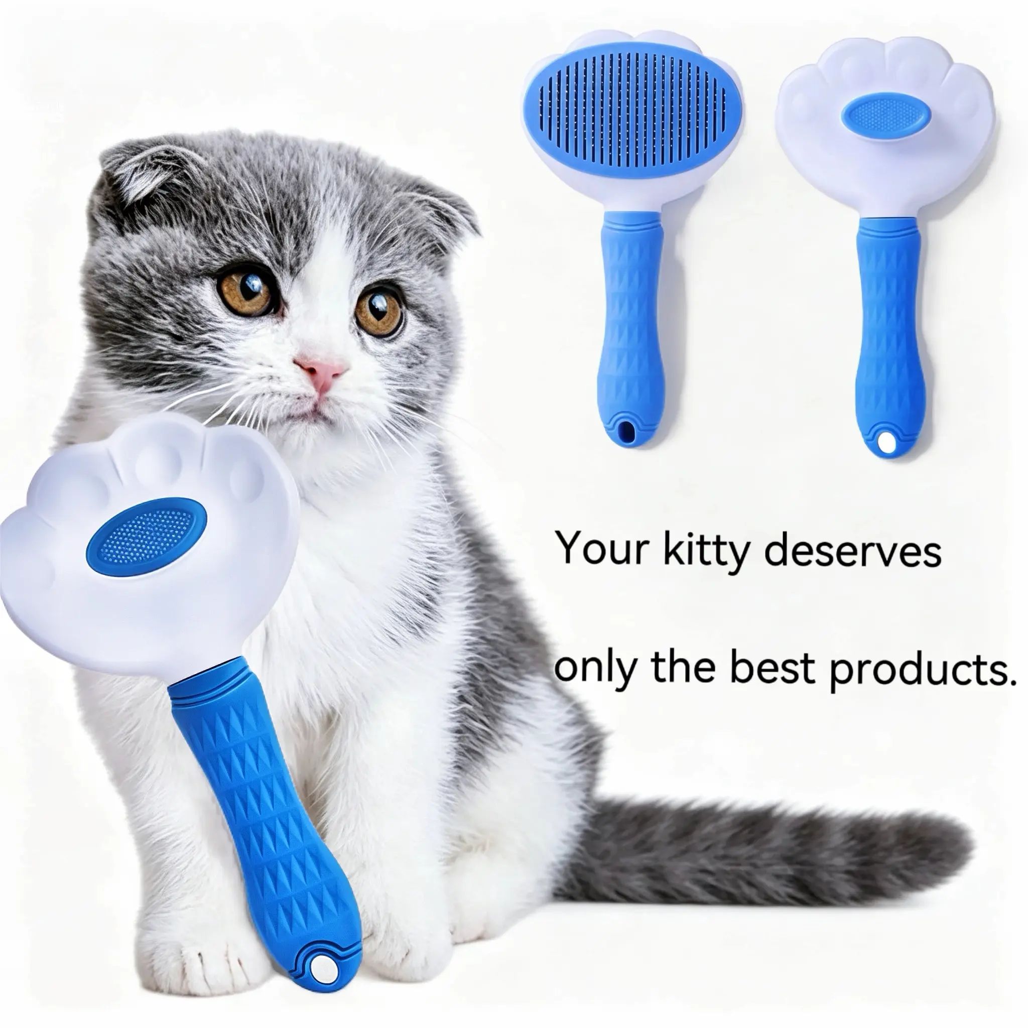 Pet Kitty Paw Shaped Deshedding Brush, Dog & Cat Grooming Supply - 1-Click Fur Release, Skin-Safe Gentle Tool for Long & Short Haired Pets, Daily Hair Removal Comb
