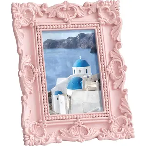 2x3 Cute Picture Frame with Real Glass Cover, Ornate Antique Photo Frame, Display 2x3 Picture for Tabletop or Wall Hanging Horizontal & Vertical, Pink Home Decor for Bedroom, Livingroom