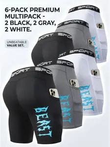 6-Pack Men's Premium Compression Shorts with Phone Pocket - Athletic Spandex Workout Shorts, Multi-Color Gym Performance Underwear Value Set