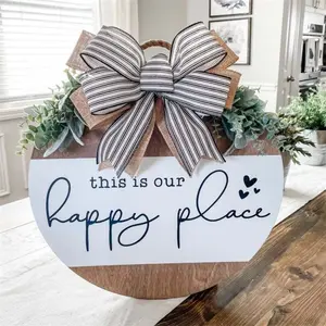 Welcome Wreath Round Wooden Sign, Funny Hanging Wooden Plaque Decoration, Rustic Wood Farmhouse Porch Decor for Home Front Door Decor
