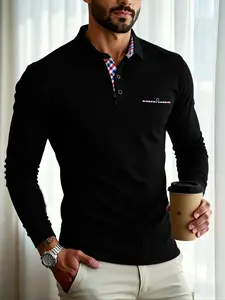 Men's Classic Polo Shirt, Vintage Plaid Patchwork Design, Casual Fitted Fit, Perfect Gift for Daily Wear and Outdoor Activities