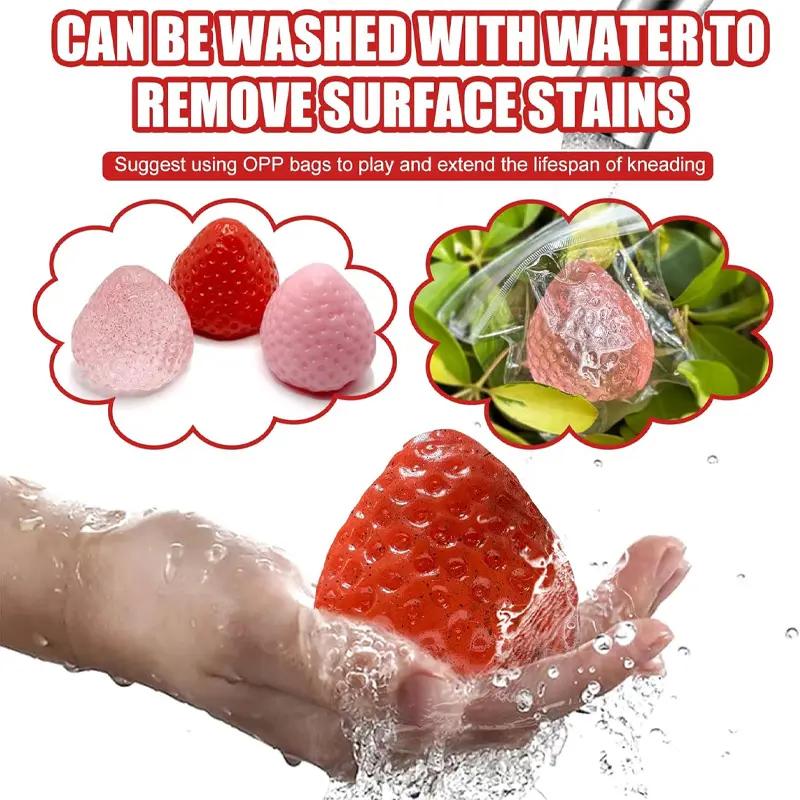 Most Satisfying Strawberry Squishy Stress Relief Squeeze Toy, Slow Rising Soft TPR Fidget Sensory Toy for Adults Kids Anxiety Relief, Cute Fruit Stress Ball for Office School Desk Decor