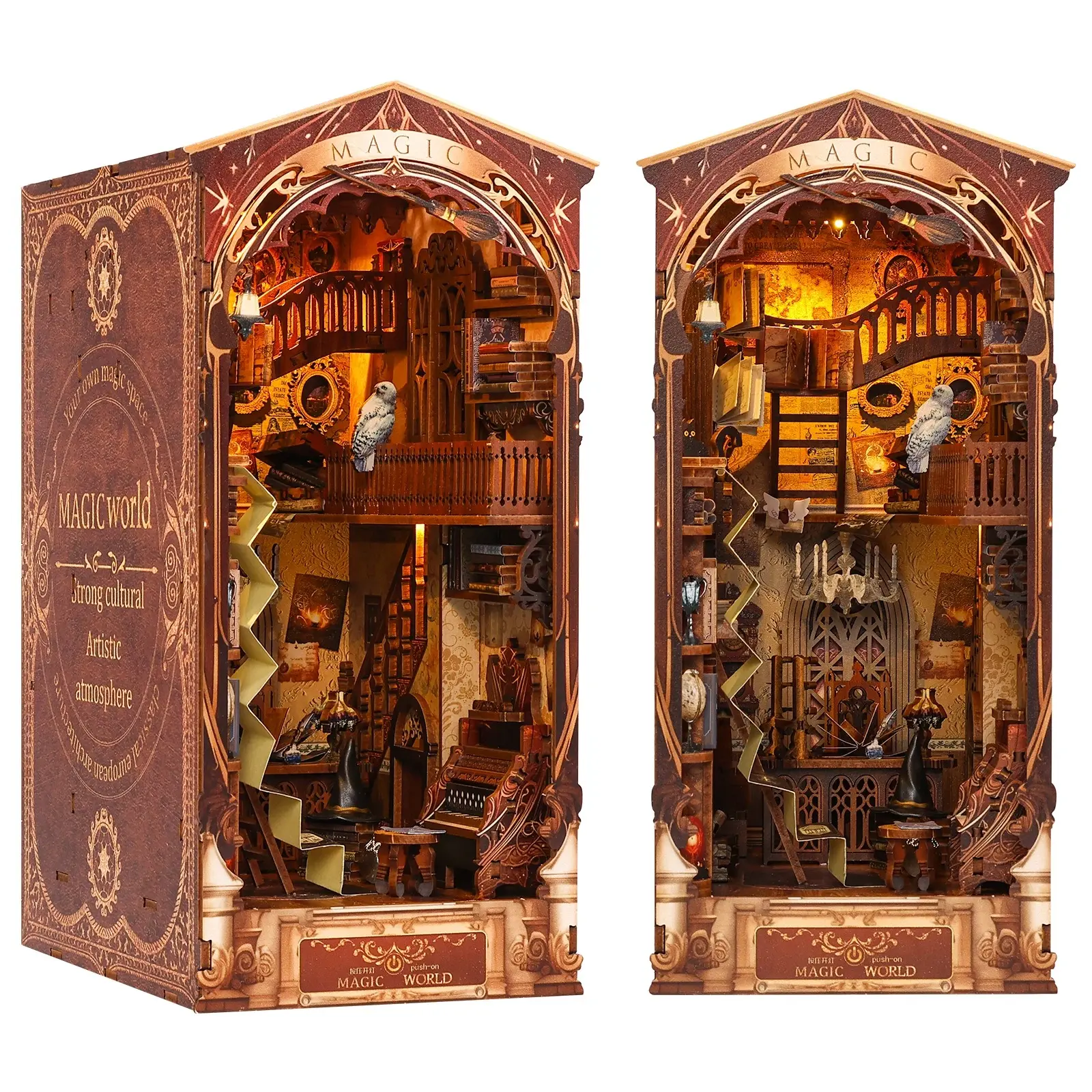 Magic World DIY Book Nook Kit 3D Wooden Miniature Puzzle with Dust Cover