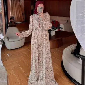 2026 Muslim Women's Clothing Spring and Autumn New Small Floral Long-sleeved Pendulum Dress