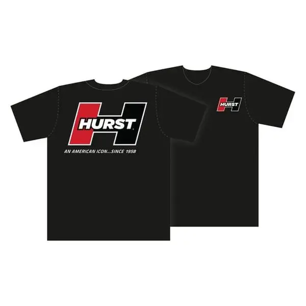 Men's Vintage Racing Graphic Tee - Hurst Shifters Red Black Block Logo, Iconic Muscle Car Tops, Casual Streetwear for Car Meets, Daily Wear & Vacations
