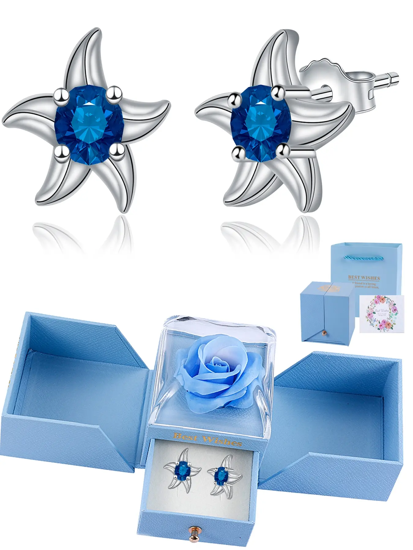 Elegant Starfish Zircon Stud Earrings, Silver Color Jewelry, 925 Sterling Silver Needle, Perfect Gift for Daughter Wife Girlfriend