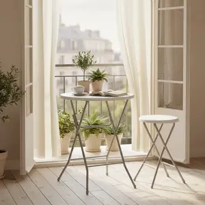 Homy Casa Alin Folding Bar Table, 32" Round White Table with Metal Legs – Portable Bistro Table for Kitchen, Patio, Events – Black Friday Gift Idea, Space-Saving, Easy Storage