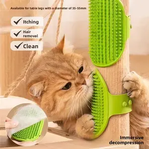 Silicone Cat Scratching Board for Table Legs & Wall Corners - 2-in-1 Strap-On Massage Comb & Scratch Toy - Durable Kitten Grooming Artifact
