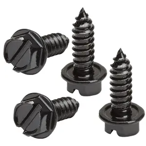 4-Pack, Black License Plate Screws with Rustproof Finish - License Plate Screw Kit for Front & Rear Plates