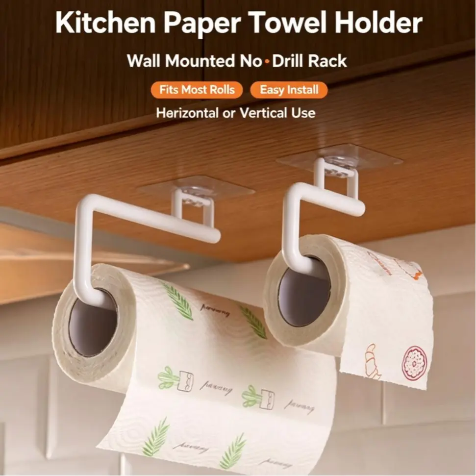 No Drill Self-Adhesive Wall Mount Paper Towel Holder, Multifunctional Bathroom & Kitchen Hanger for Kitchen Rolls, Toilet Paper, Hand Towels