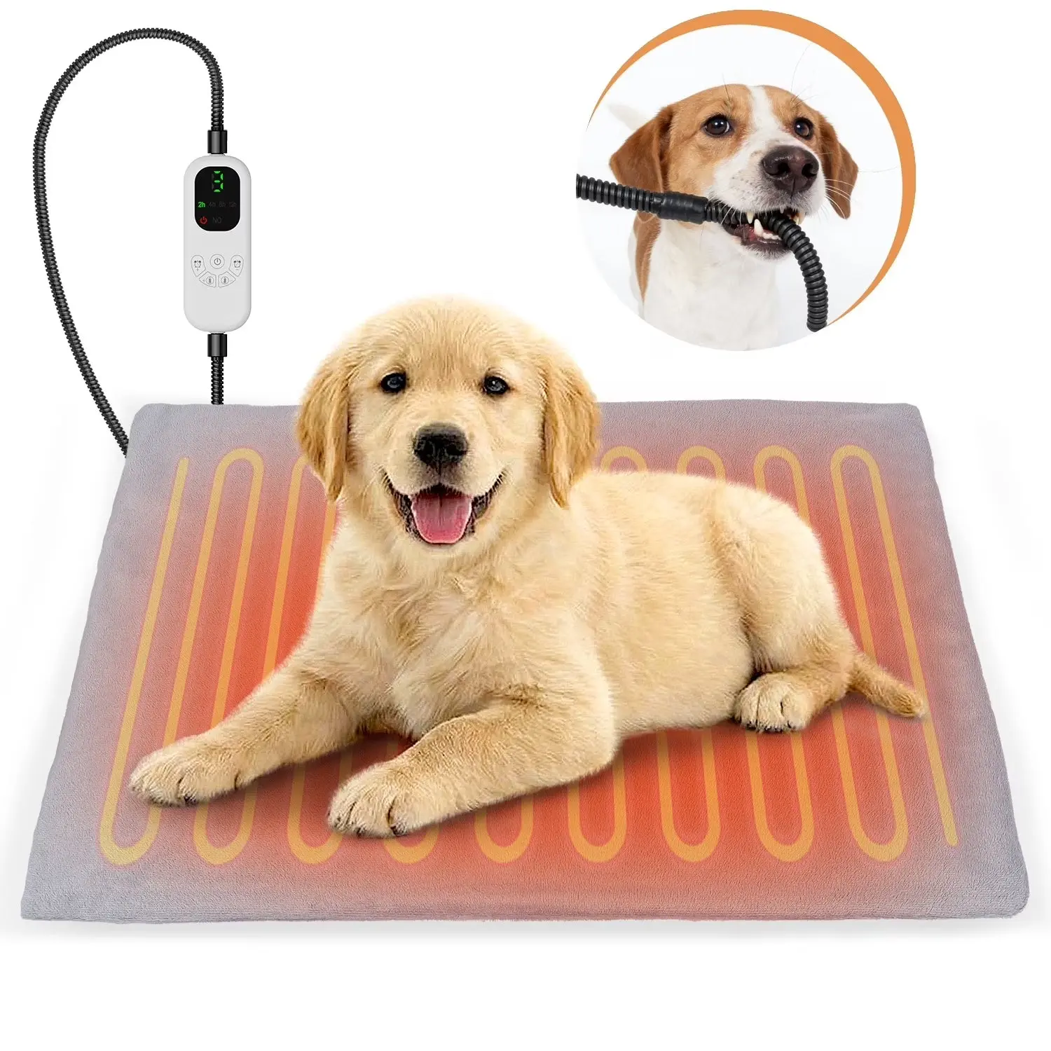 Pet Heated Pad - 24" Winter Heating Solution for Dogs and Cats, 9-Level Temperature Control with Timer, Overheat Protection, and Chew-Resistant Cord