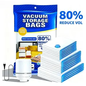 12 Pack Vacuum Storage Bags with Electric Pump, Space Saver Compression Bags for Clothes Blankets Comforters Pillows, Travel Moving Storage Organizer, Home Closet Saver Gift