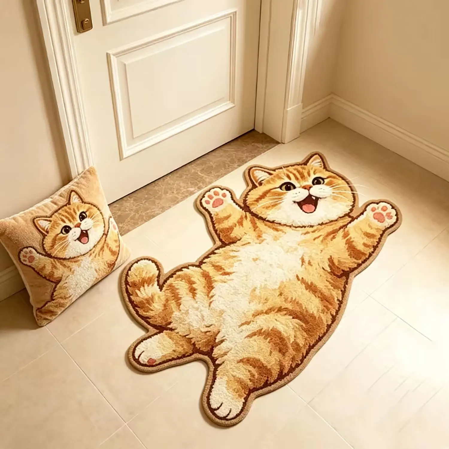 Funny Cat Shape Rug, Washable Non-Slip Bathroom Mat, Cozy Bedroom Carpet, Home Decor Entrance Rug, Living Room Area Rug, Soft Indoor Rugs, Machine Washable Rug