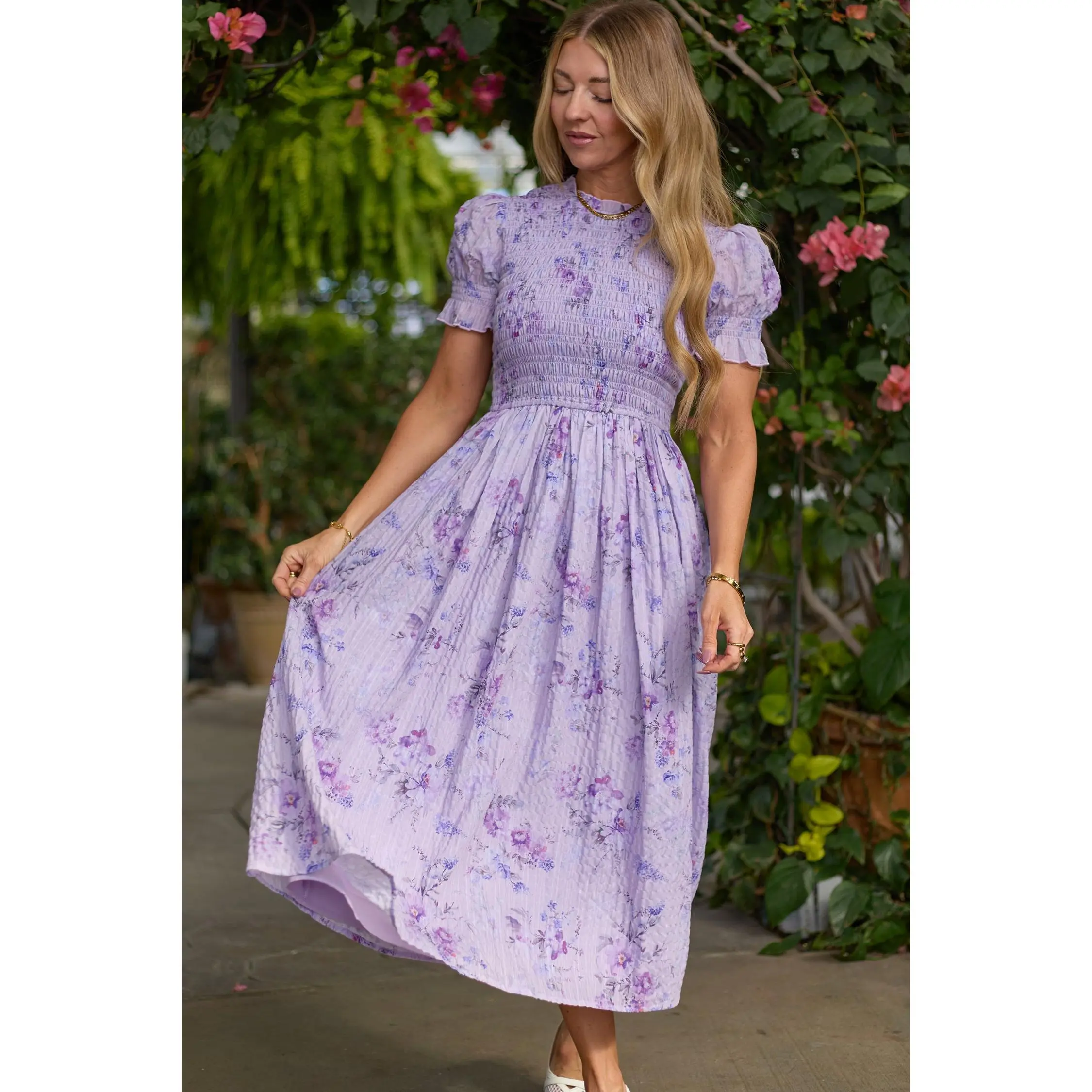 Flynn Midi Dress in Lavender Aquarelle Fleur