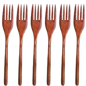 Wooden Forks, 6 Pieces Eco‑friendly Japanese Wood Salad Dinner Forks – Reusable Handmade Natural Wood Flatware Set for Cooking, Stirring, Eating   – Perfect for Salad, Pasta, Meals, and Outdoor Dining – Lightweight, Durable, Easy to Clean