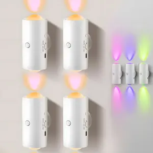 Smart rechargeable LED night light with motion sensor, RGB gradient ambient lighting, dimmable wall lamp, magnetic stick-on design, USB rechargeable, long battery life for bedroom, stairs, hallway, entryway, and holiday decor