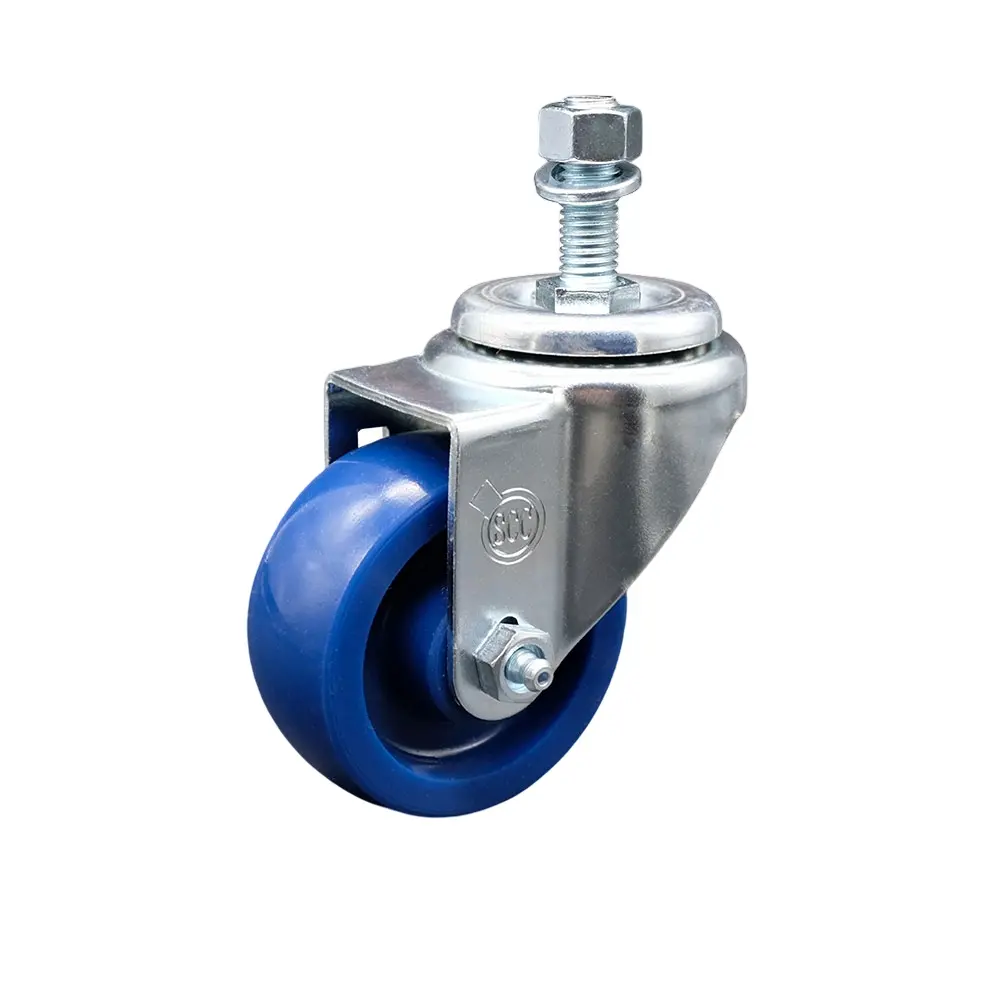 Service Caster Series #20 SCC-TS20S3514-SPUS-121315 Molded 1-Piece Solid Polyurethane Swivel Casters, 3.5x1.25in. Diameter Blue Non-Marring Wheel, 0.5in. Standard-Metric Threaded Stem/Bolt Hole, 300lbs Capacity for Material Handling Carts, Shop Projects,