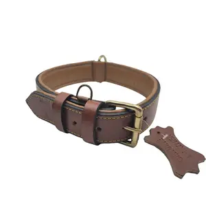 Padded Leather Dog Collar for Large Breeds - 24" Long, 1.5" Wide - BUDDY INSTINCT, Fits Neck Size 18" to 21", Real Genuine Leather, Brown