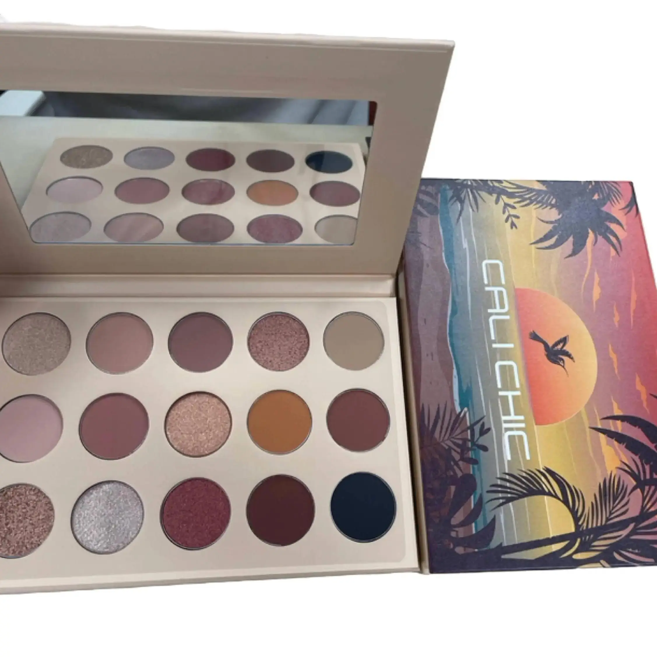 Cali Chic Women Eyeshadow Palette Matte Metallic Makeup Powder 15 High Pigment Smooth Blend Glitter Vegan Cruelty-Free Travel-Friendly Cosmetic