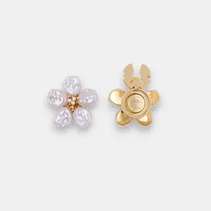 ButtonVena Astral Flora - 1 SET(2pcs) Vintage Flower Button Covers – Clip-On Pearl Shirt Accessories, 22K Gold Plated